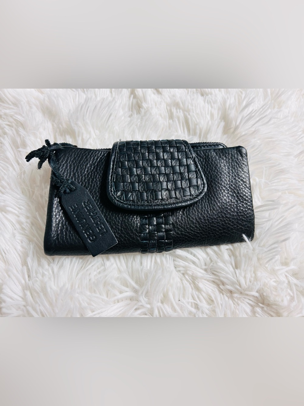DAY & MOOD BLACK LEATHER STING CLUTCH NWOT SOFT BLACK PEBBLE LEATHER